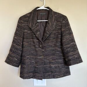Lafayette 148 New York Tweed Boucle‎ Blazer Skirt Jacket Size 6 Brown Work wear